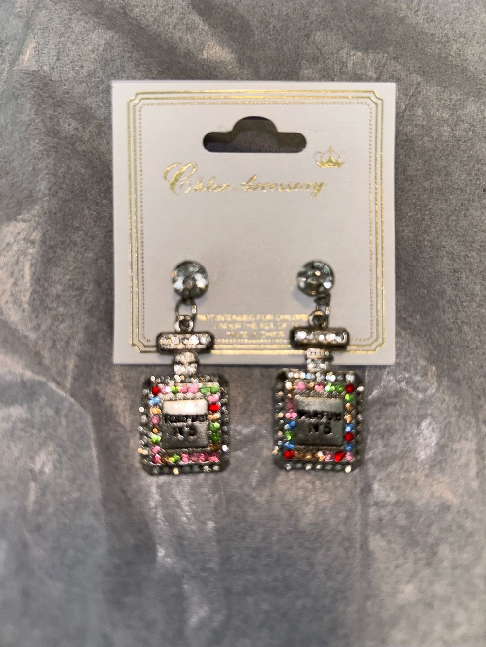 Multicolor Rhinestone Perfume Bottle Drop Earrings